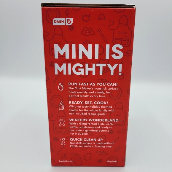 Dash Mini Waffle Maker 4"  Gingerbread Man Nonstick Red Christmas Holiday Gift - Picture 6 of 8